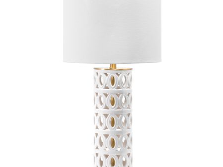 31-inch Ceramic Latticed Column Table Lamp | Cream For Sale