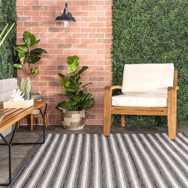 Eve Striped Indoor Outdoor Rug | Black For Discount