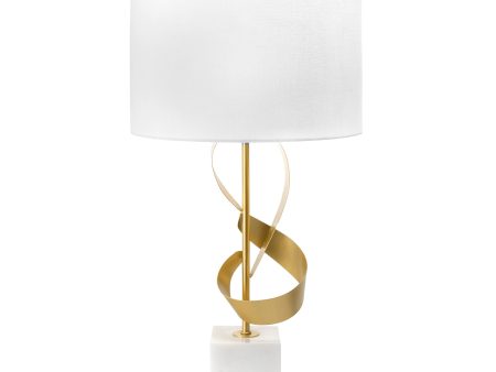 26-inch Swirling Metal on Marble Block Table Lamp | Brass Discount