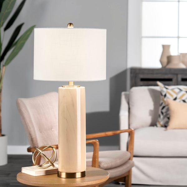 30-inch Marblized Metal Column Table Lamp | Beige Hot on Sale