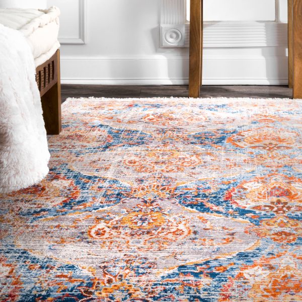 Abstract Ornamental Fringe Rug | Blue Fashion