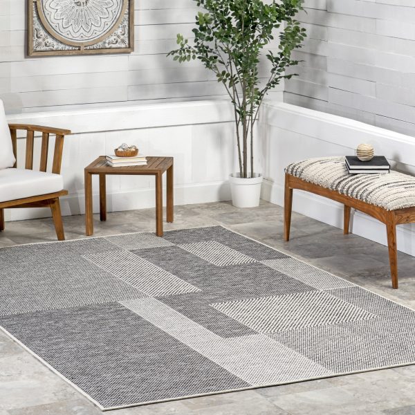 Abbye Layered Geometric Indoor Outdoor Rug | Grey Cheap