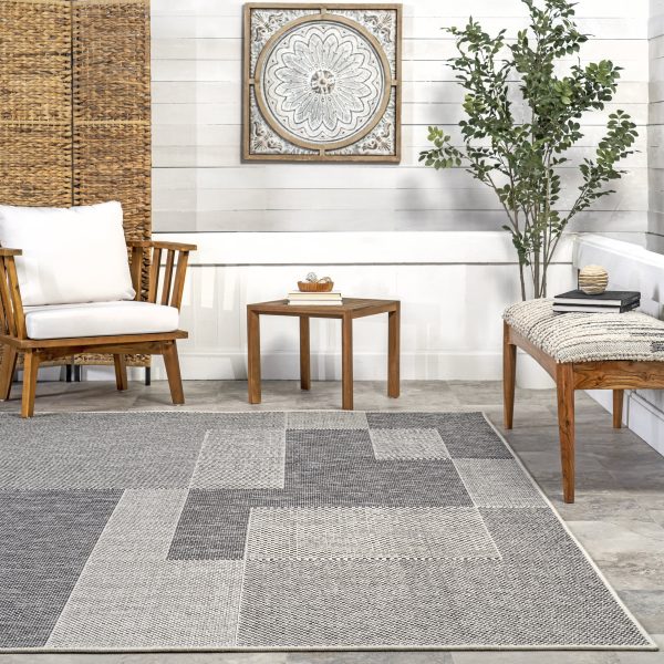 Abbye Layered Geometric Indoor Outdoor Rug | Grey Cheap