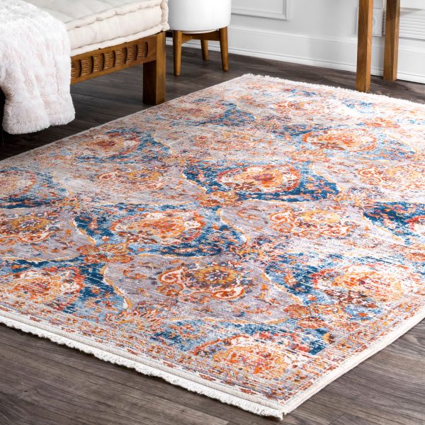 Abstract Ornamental Fringe Rug | Blue Fashion