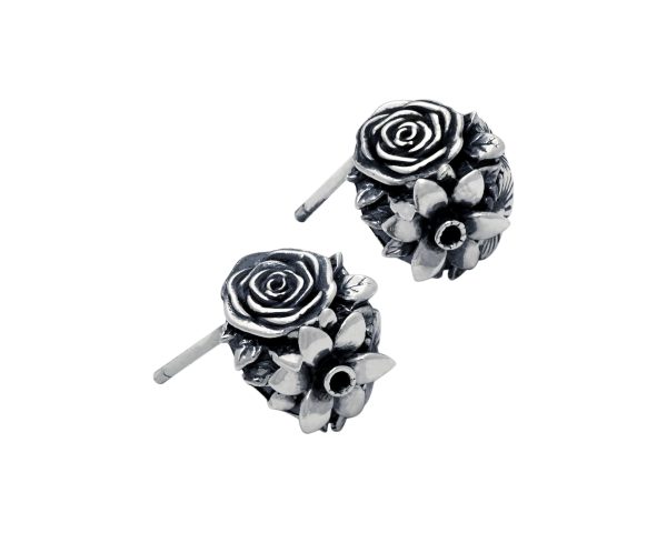 Sara  Flower Bouquet Sterling Silver Stud Earrings For Cheap