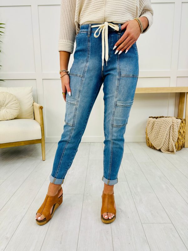 Judy Blue Adventure Awaits Cuffed Cargo Jeans Hot on Sale