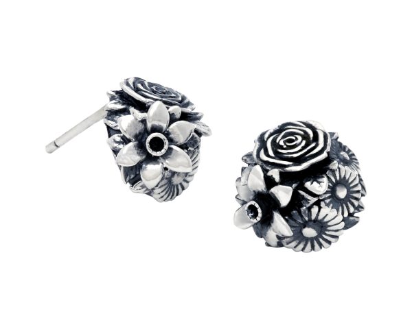 Sara  Flower Bouquet Sterling Silver Stud Earrings For Cheap