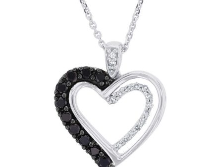 Silver Black & White Cynthia Heart Diamond Necklace Cheap