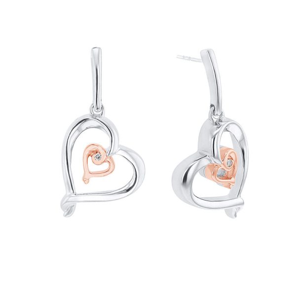 Silver Adjoining Heart Diamond Earrings Discount