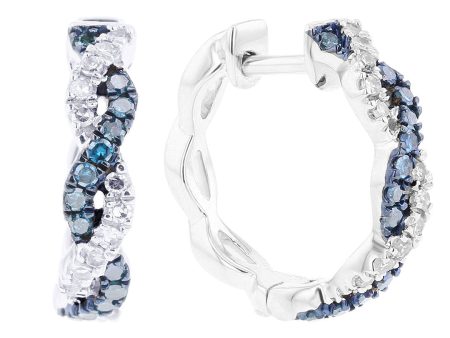 Silver Braided Sky Blue Diamond Hoop Earrings Online