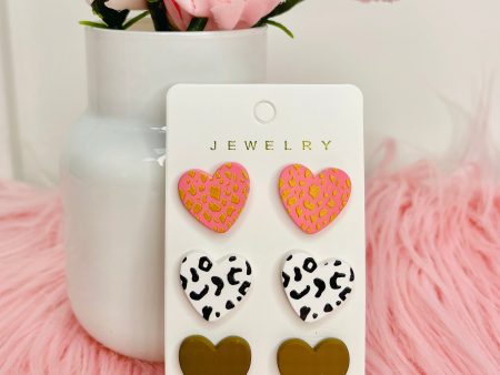 Coral Heart Trio Stud Earrings Online Sale