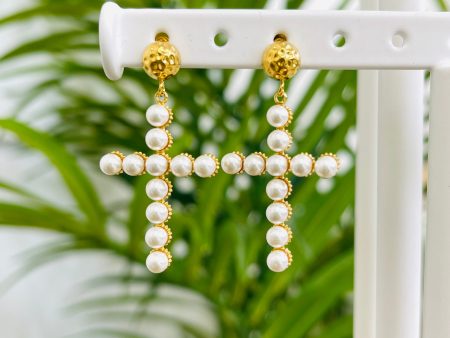 Pearls Of Grace Cross Earrings Fashion