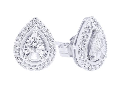 Silver Mirage Pear Halo Diamond Earrings Online Hot Sale