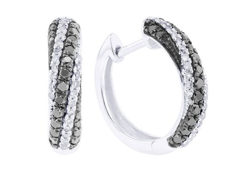 Silver Twist Black Diamond Hoop Earrings Online Sale