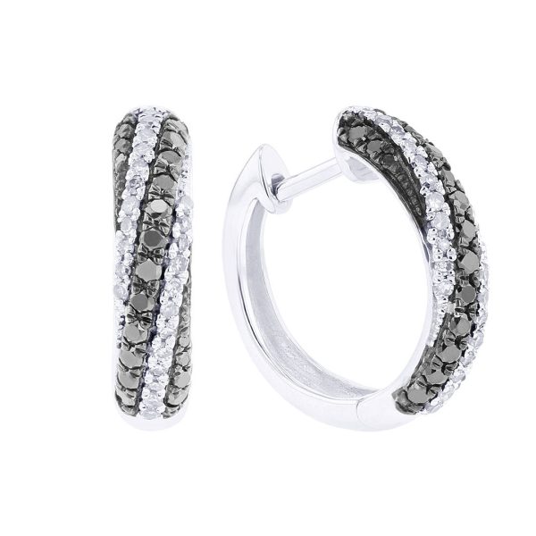 Silver Twist Black Diamond Hoop Earrings Online Sale