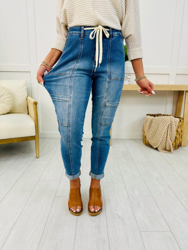 Judy Blue Adventure Awaits Cuffed Cargo Jeans Hot on Sale