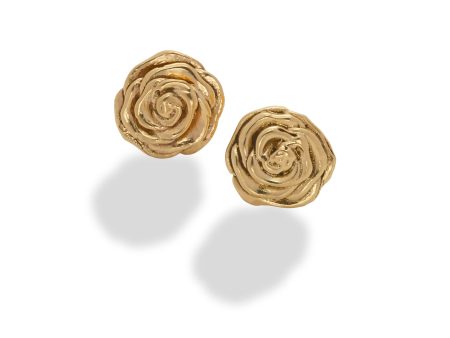 Rose Stud Earring 14K Yellow Gold- large Online Hot Sale