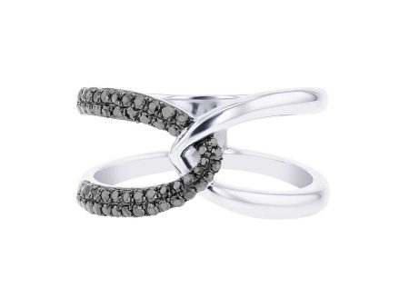 Silver Interlacing Black Diamond Ring For Discount