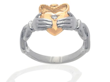 Sterling Silver and 14K Yellow Gold Claddagh Ring Cheap